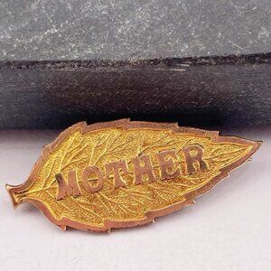 ANTIQUE Leaf shaped Mother brooch ~ Victorian Edwardian gold or brass tone pin